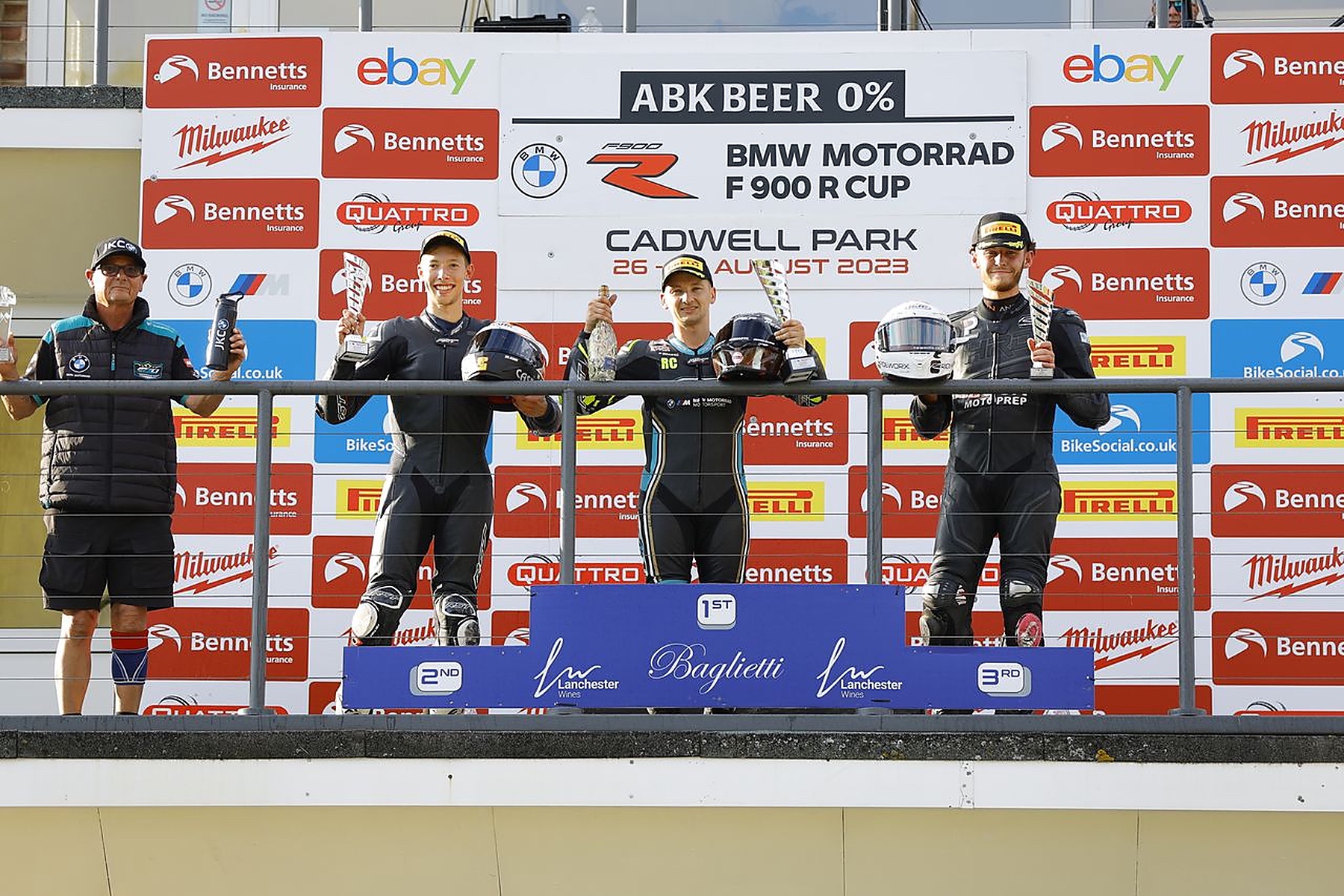 Christian Smith celebrating his first BMW F 900 R Cup podium at Cadwell Park