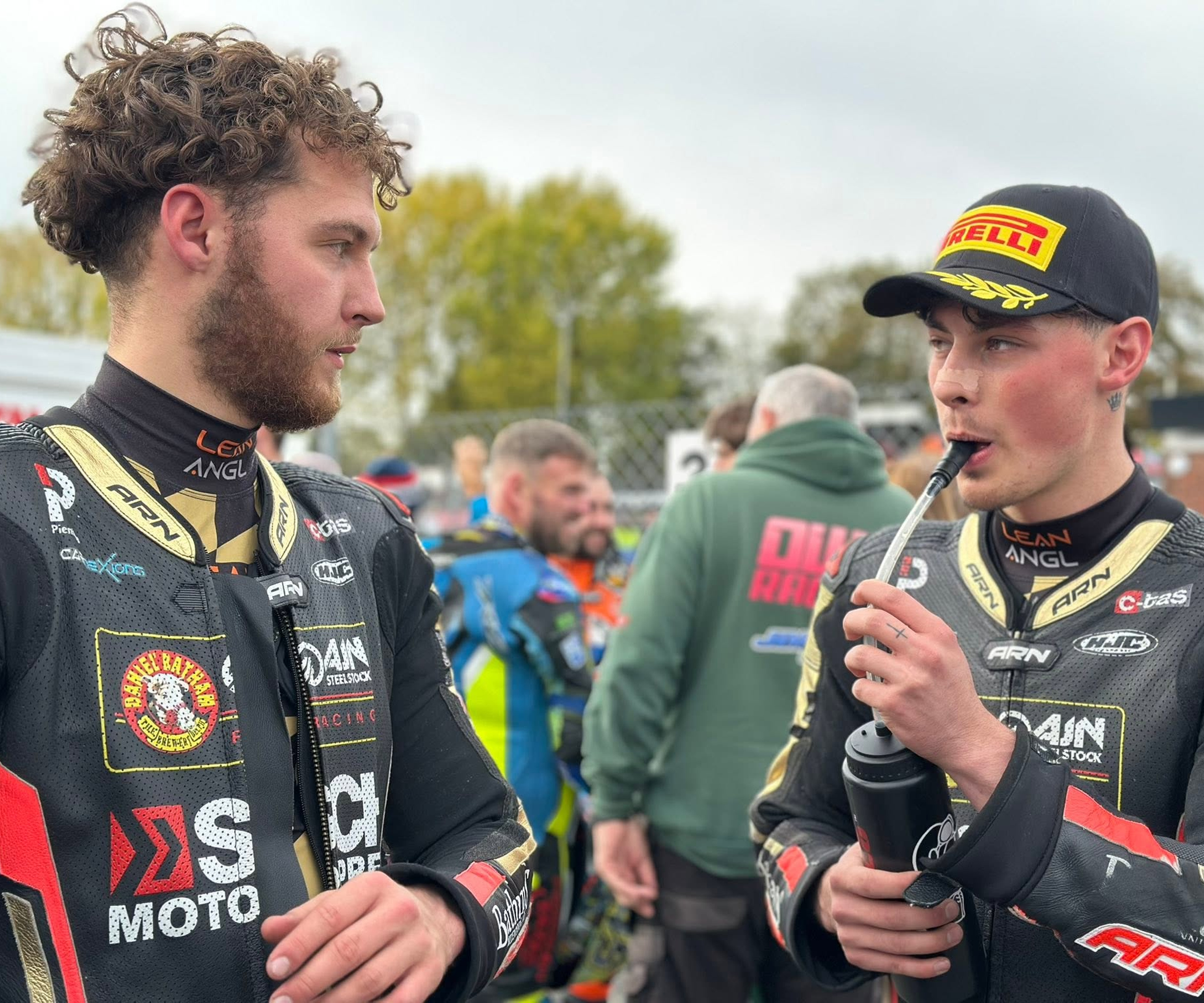 Smith Twins off track in racing leathers