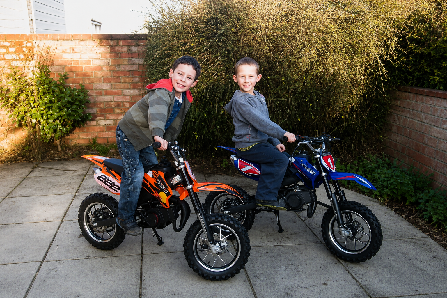 Two young riders on minibikes